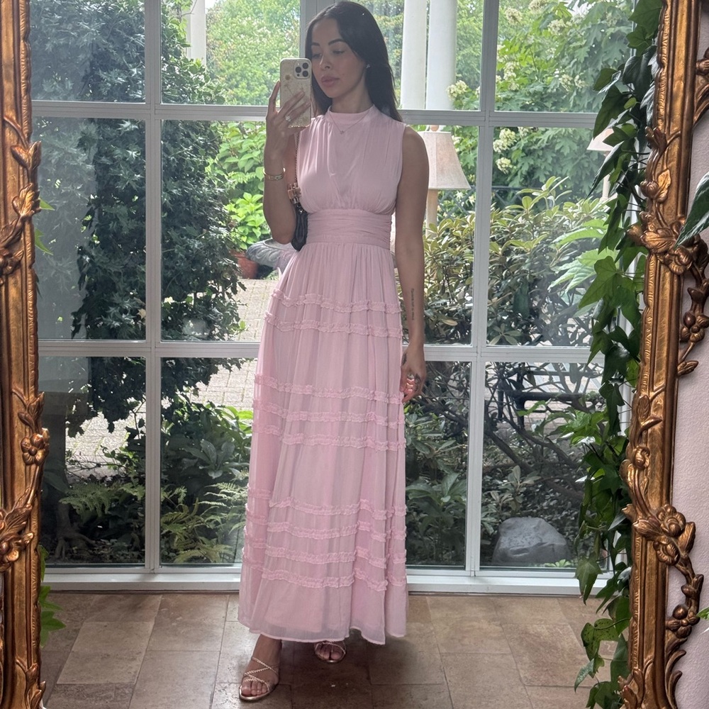 Lulus Enchantingly Sweet Blush Pink Chiffon Backless Maxi Dress